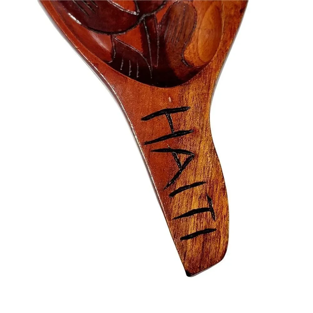 VINTAGE HAITI HAND CARVED WOOD TRAY FISH APPLE‎ TROPICAL LEAF 2 SIDED CARVING